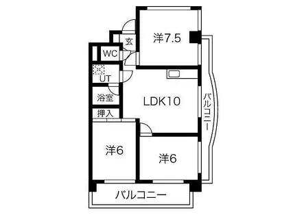 大昂ビル I(3LDK/6階)の間取り写真