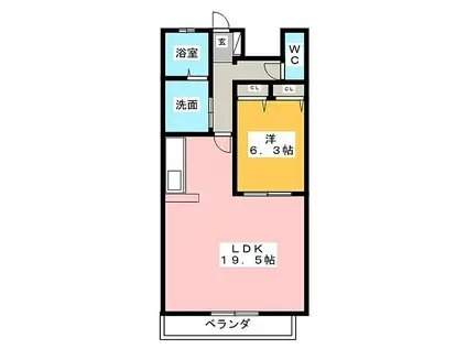 名古屋市営東山線 一社駅 徒歩19分 4階建 築23年(1LDK/3階)の間取り写真