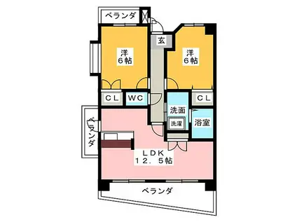 プライム伸和(2LDK/2階)の間取り写真