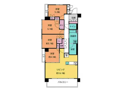 プラセシオン植田(4LDK/3階)の間取り写真