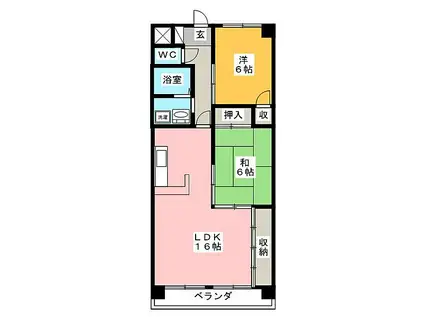 サンライズ伊東 弐番館(2LDK/6階)の間取り写真