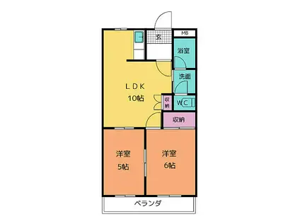 パストラル河和台 A棟(2LDK/2階)の間取り写真