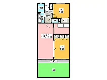 パルク山代(2LDK/1階)の間取り写真