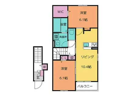 ラ・フォンテC(2LDK/2階)の間取り写真