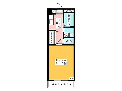 エムワンクルーズ東浅井(1K/3階)の間取り写真