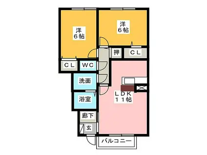 名鉄三河線 竹村駅 徒歩9分 2階建 築14年(2LDK/1階)の間取り写真