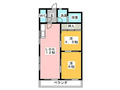 レインボー桜井A(2LDK/1階)の間取り写真