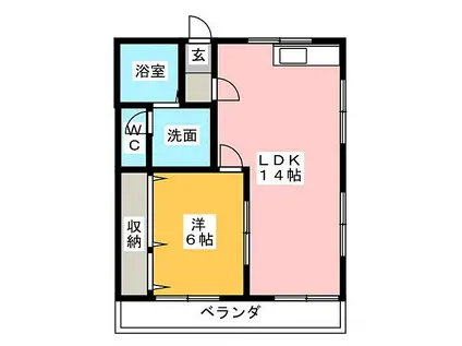 レインボー桜井B棟(1LDK/2階)の間取り写真