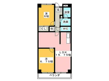 里水マンションB(2LDK/8階)の間取り写真