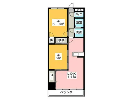 グランドステージ桜ヶ丘(2LDK/3階)の間取り写真