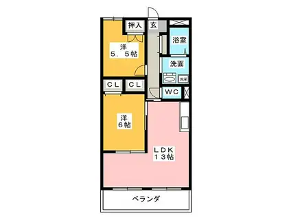 グリュック(2LDK/3階)の間取り写真