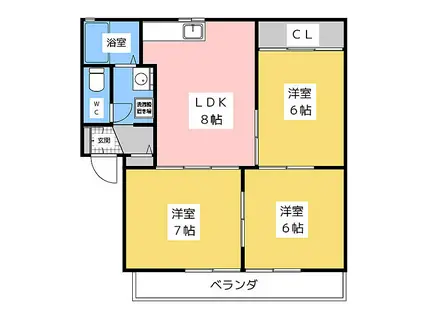ヒルサイド香久山 B棟(3DK/2階)の間取り写真
