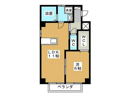 バーディー本町ハイツ(1LDK/2階)の間取り写真