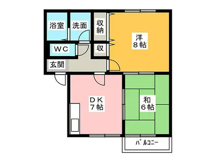 カーサ・みやにし(2DK/2階)の間取り写真