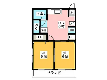 アヴィタシオン木戸(2DK/1階)の間取り写真