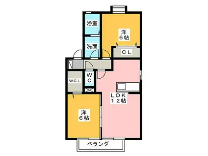 グランドール塩津B(2LDK/1階)の間取り写真