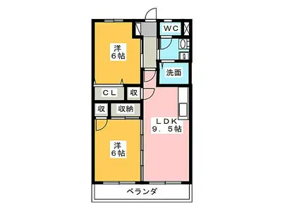 ロイヤルシティ豊田A(2LDK/4階)の間取り写真