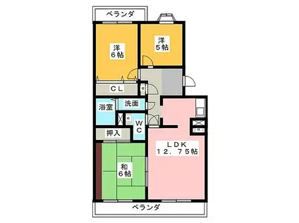 メゾンモンシェル(3LDK/1階)の間取り写真