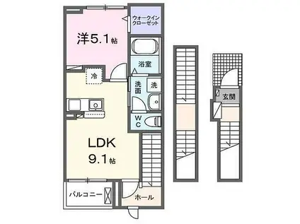 ACTIF奏(1LDK/3階)の間取り写真