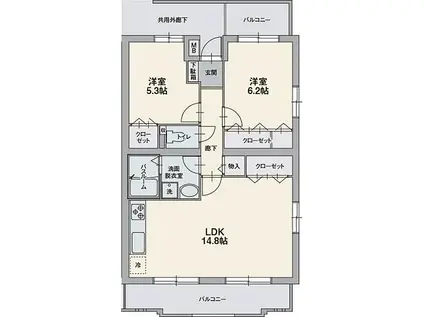 オーポンヒルズ(2LDK/4階)の間取り写真