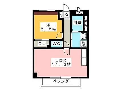 アメニティ葛谷(1LDK/1階)の間取り写真