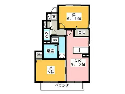 アビニオン(2DK/1階)の間取り写真