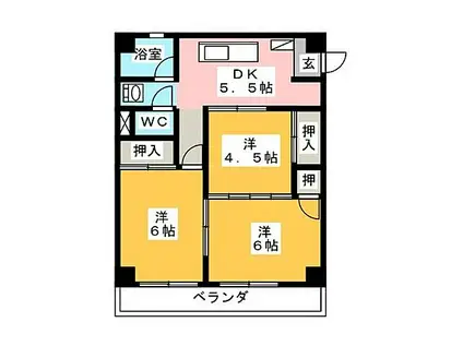 松原マンション(3DK/4階)の間取り写真