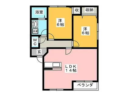 マスキャン尾花 B棟(2LDK/2階)の間取り写真
