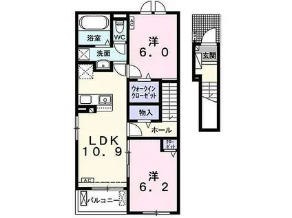 サンライズ ワン B(2LDK/2階)の間取り写真