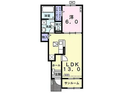 グローブ B(1LDK/1階)の間取り写真