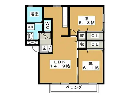 ハイカムール栄(2LDK/1階)の間取り写真