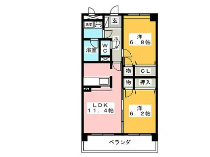 グリーンパーク榎木(2LDK/3階)の間取り写真