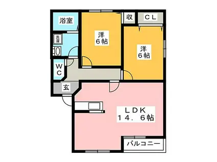 パークメゾン加茂川(2LDK/2階)の間取り写真