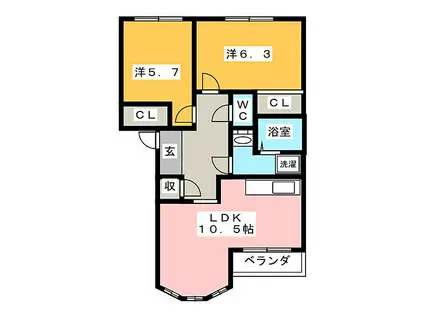 サンパレス(2LDK/1階)の間取り写真