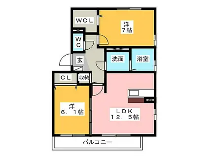 リビングタウン鈴鹿旭が丘 A棟(2LDK/3階)の間取り写真