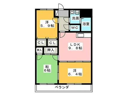 サンライズ駅部田(3DK/3階)の間取り写真