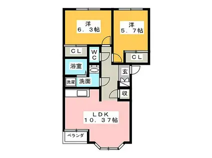 ヒルズ青山(2LDK/2階)の間取り写真