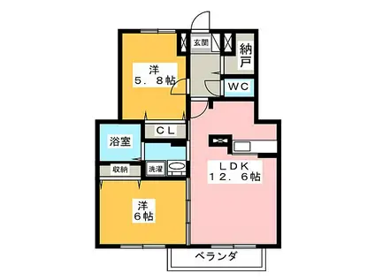 サニーレジデンス上野II(2LDK/1階)の間取り写真