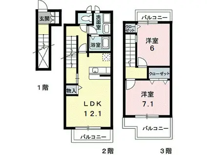 アスモみゆきI番館(2LDK/2階)の間取り写真