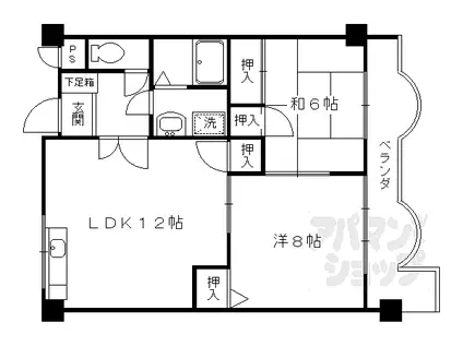阪急嵐山線 松尾大社駅 徒歩19分 3階建 築31年(2LDK/3階)の間取り写真