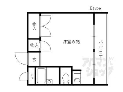 京阪本線 墨染駅 徒歩1分 3階建 築36年(ワンルーム/2階)の間取り写真