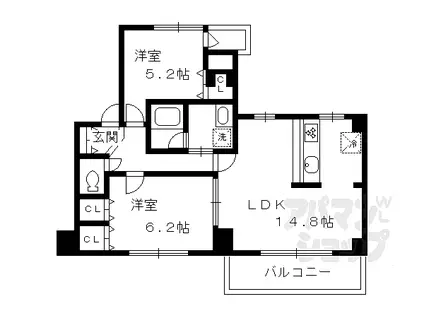 グランシティオ京都駅北通(2LDK/6階)の間取り写真