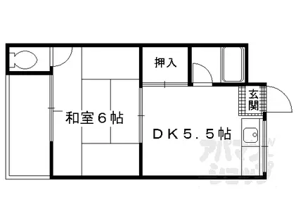 京阪宇治線 観月橋駅 徒歩14分 3階建 築52年(1DK/3階)の間取り写真