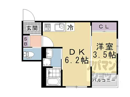 京阪本線 伏見稲荷駅 徒歩2分 3階建 築1年(1DK/3階)の間取り写真