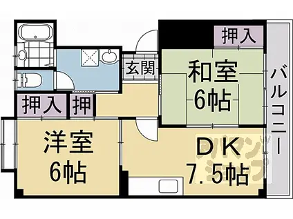 京阪本線 丹波橋駅 徒歩8分 3階建 築27年(2DK/2階)の間取り写真
