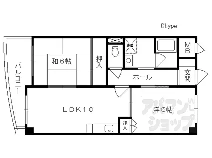 京阪本線 伏見桃山駅 徒歩27分 4階建 築34年(2LDK/3階)の間取り写真