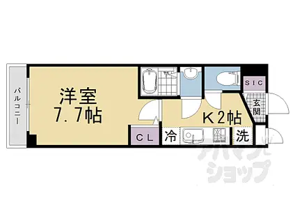 京阪宇治線 観月橋駅 徒歩2分 5階建 築4年(1K/4階)の間取り写真