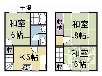 JR東海道・山陽本線 西大路駅 徒歩10分 2階建 築43年(3K/1階)の間取り写真