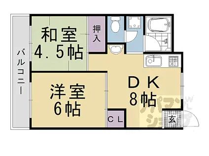JR東海道・山陽本線 桂川駅(京都) 徒歩18分 3階建 築46年(2LDK/3階)の間取り写真