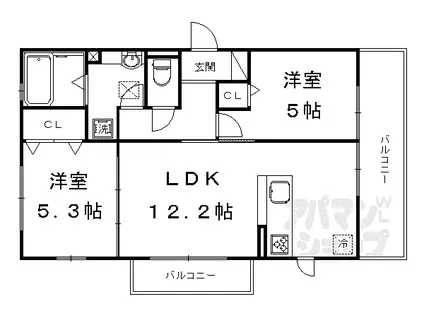 ベル・クローバー嵯峨野(2LDK/3階)の間取り写真